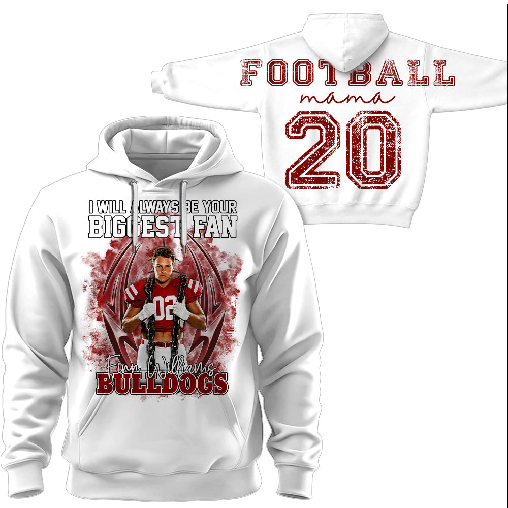 Personalized I Will Always Be Your Biggest Fan, Custom Photo Football Player Name Number, Oversized Back Print & Sleeve Detail, Gift For Gameday Football Mom MI209 T24