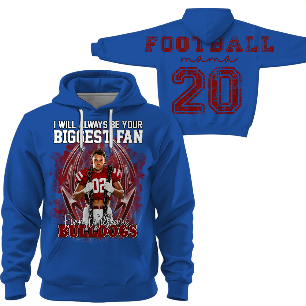 Personalized I Will Always Be Your Biggest Fan, Custom Photo Football Player Name Number, Oversized Back Print & Sleeve Detail, Gift For Gameday Football Mom MI209 T24