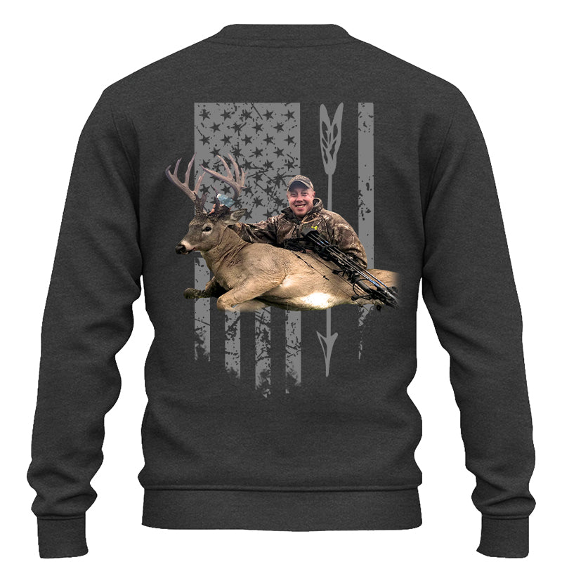 Custom Upload Photo Hunting Shirt with American Flag, Bow Hunting T-shirt, American Hunter Shirt, Hunting Gear for Men and Women, Father's Day Hunting Gift Pt99