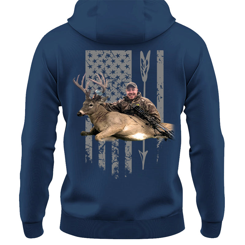 Custom Upload Photo Hunting Shirt with American Flag, Bow Hunting T-shirt, American Hunter Shirt, Hunting Gear for Men and Women, Father's Day Hunting Gift Pt99