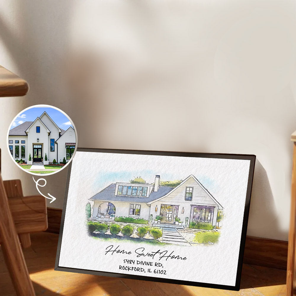 Watercolor House Portrait | Personalized House Artwork. Custom Thoughtful Housewarming Gift, Unique Poster Wall Art, Air Frames vr4