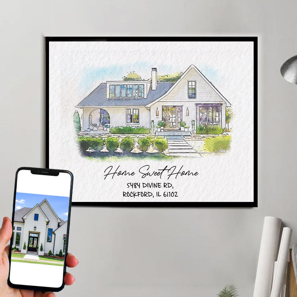 Watercolor House Portrait | Personalized House Artwork. Custom Thoughtful Housewarming Gift, Unique Poster Wall Art, Air Frames vr4