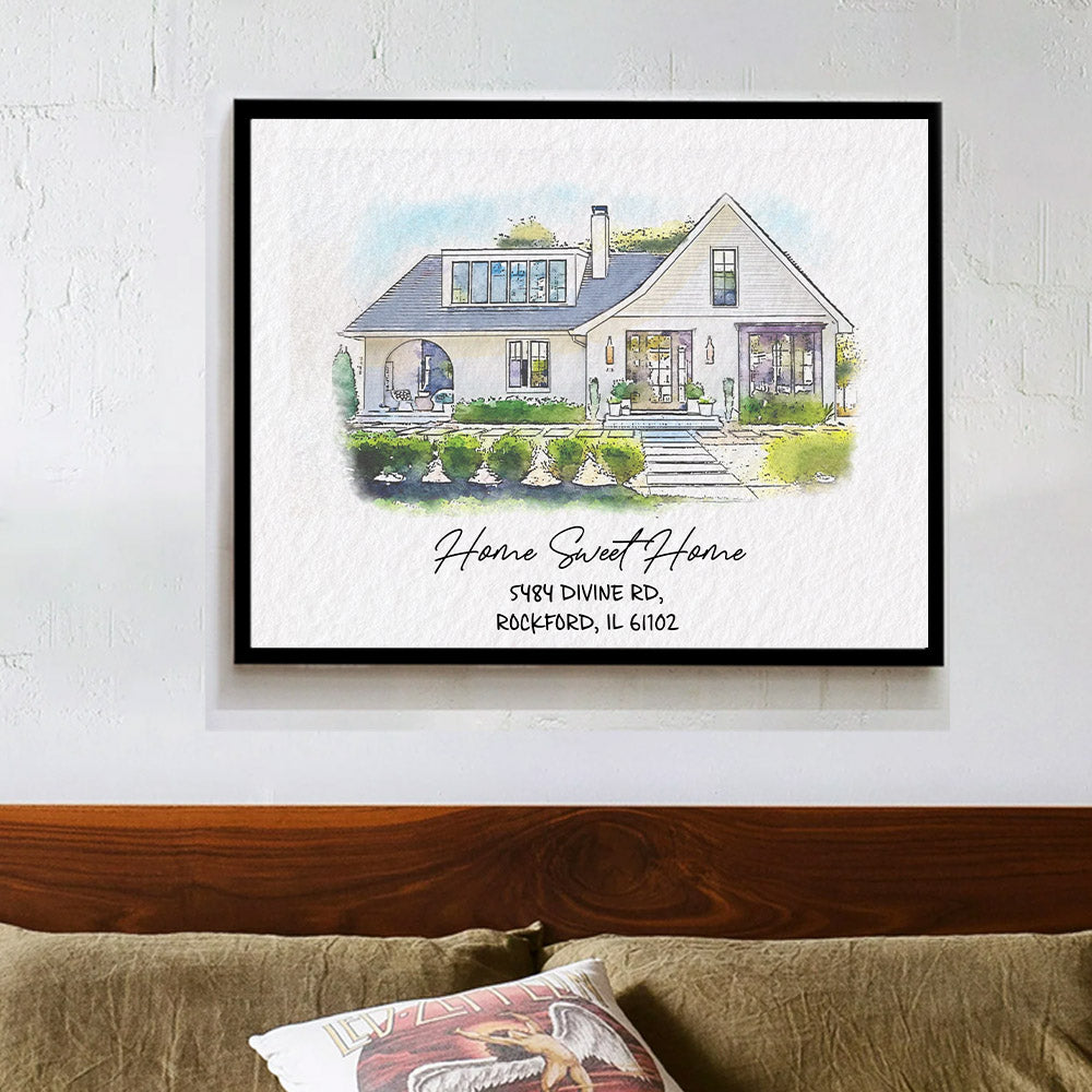 Watercolor House Portrait | Personalized House Artwork. Custom Thoughtful Housewarming Gift, Unique Poster Wall Art, Air Frames vr4