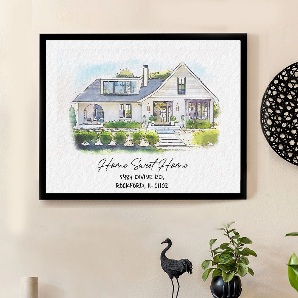 Watercolor House Portrait | Personalized House Artwork. Custom Thoughtful Housewarming Gift, Unique Poster Wall Art, Air Frames vr4