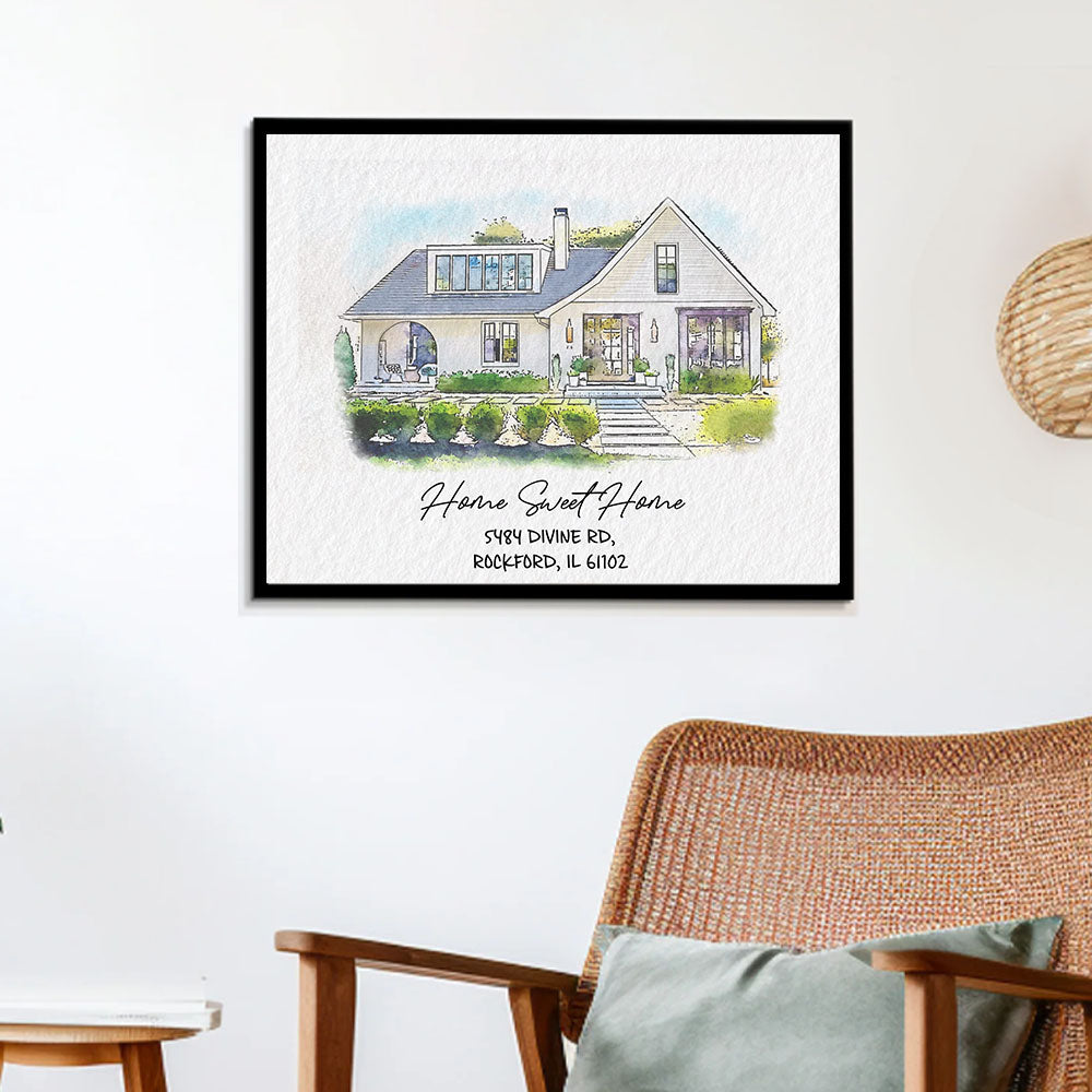 Watercolor House Portrait | Personalized House Artwork. Custom Thoughtful Housewarming Gift, Unique Poster Wall Art, Air Frames vr4