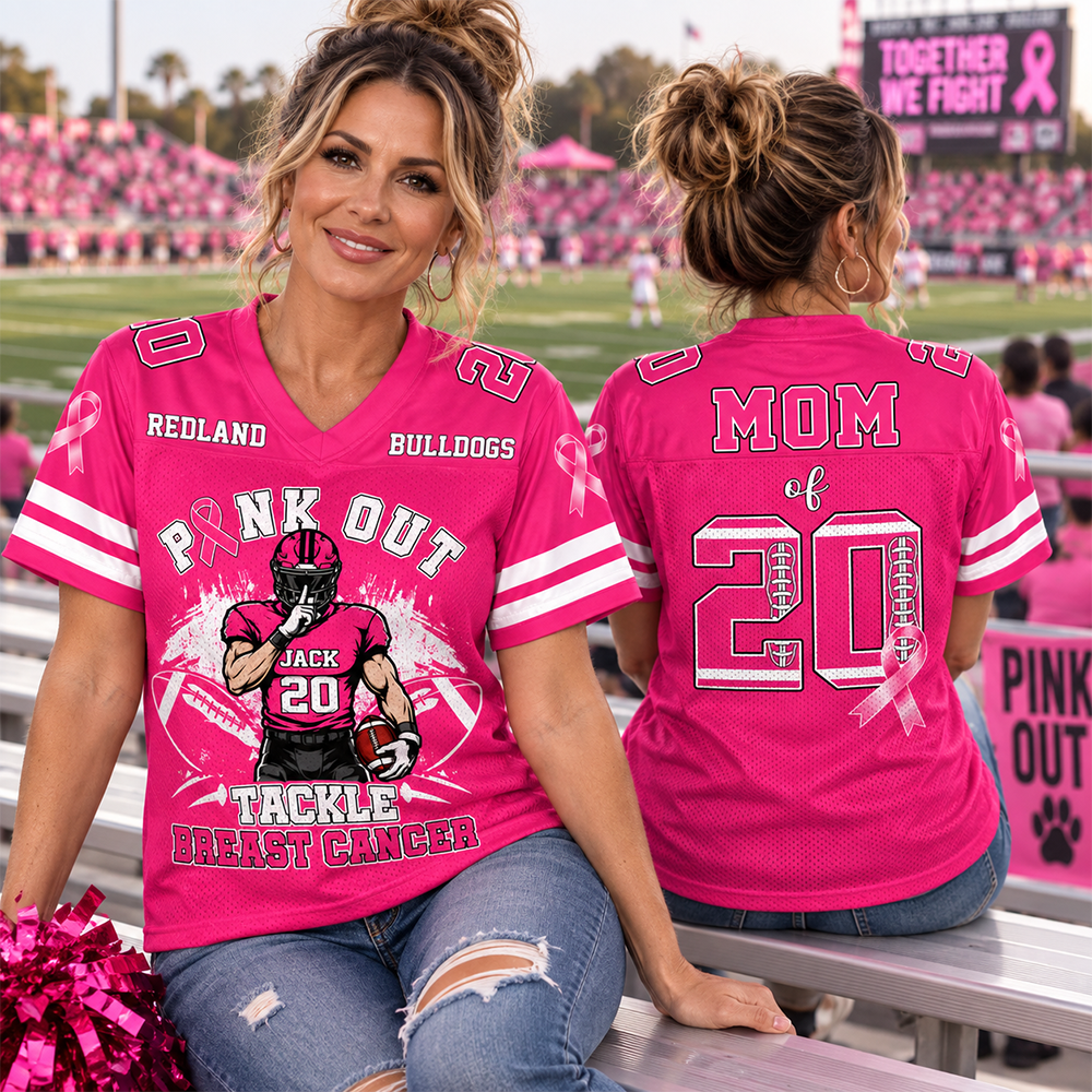 Pink Out Tackle Breast Cancer, Personalized Breast Cancer Awareness Game Day Football Jersey, Gift For Football Mom Family MI209 Hv01