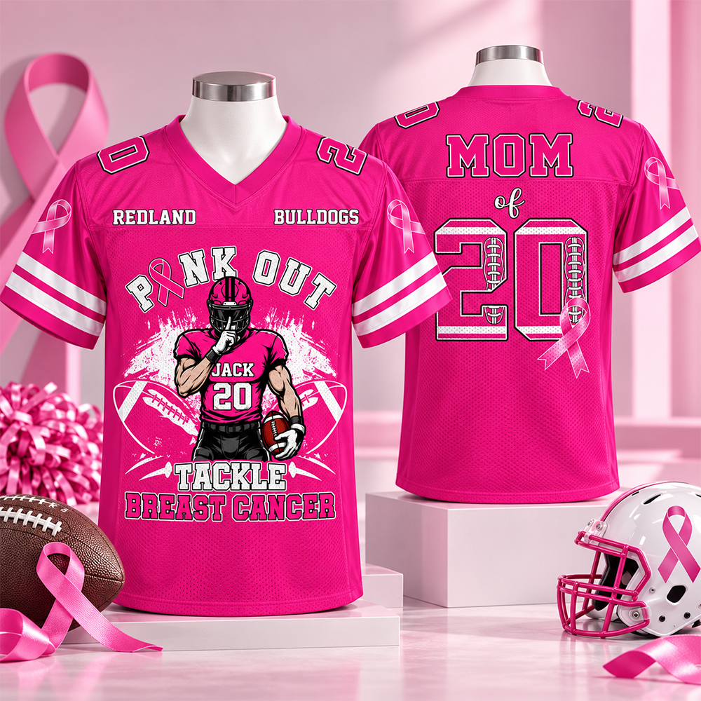 Pink Out Tackle Breast Cancer, Personalized Breast Cancer Awareness Game Day Football Jersey, Gift For Football Mom Family MI209 Hv01