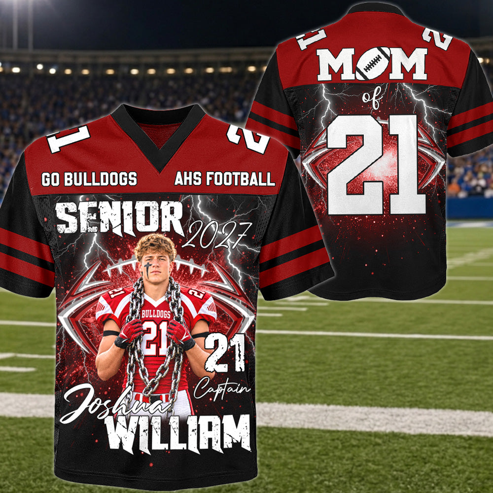 Custom Football Player Photo Senior Year Football Jersey Shirt For Mom Dad Family Game Day Jersey H2511 Trna