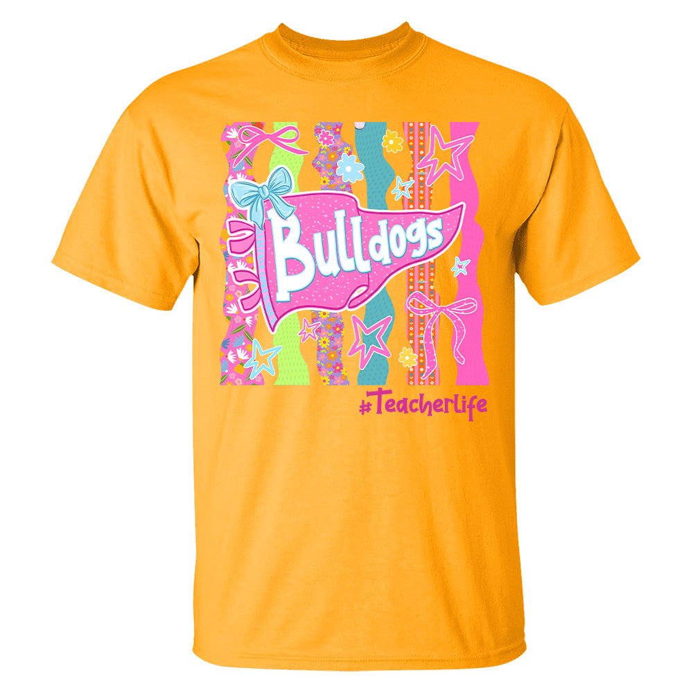 Personalized Mascot Spirit Shirt, Custom Team Name Bow Pennant Tee, Colorful School Spirit Teacher T-Shirt T24