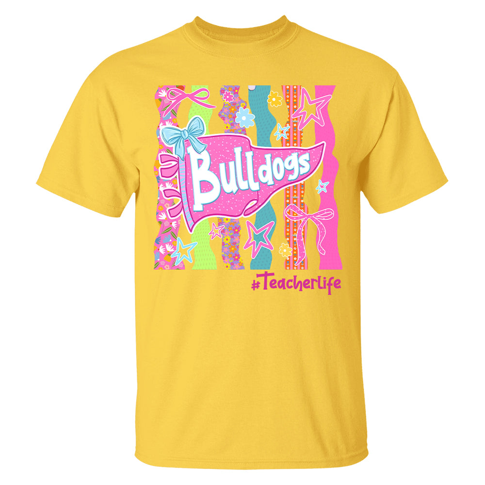 Personalized Mascot Spirit Shirt, Custom Team Name Bow Pennant Tee, Colorful School Spirit Teacher T-Shirt T24