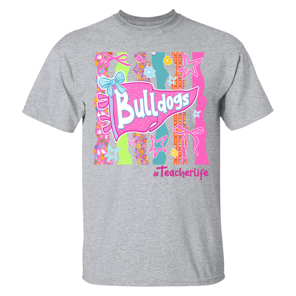 Personalized Mascot Spirit Shirt, Custom Team Name Bow Pennant Tee, Colorful School Spirit Teacher T-Shirt T24