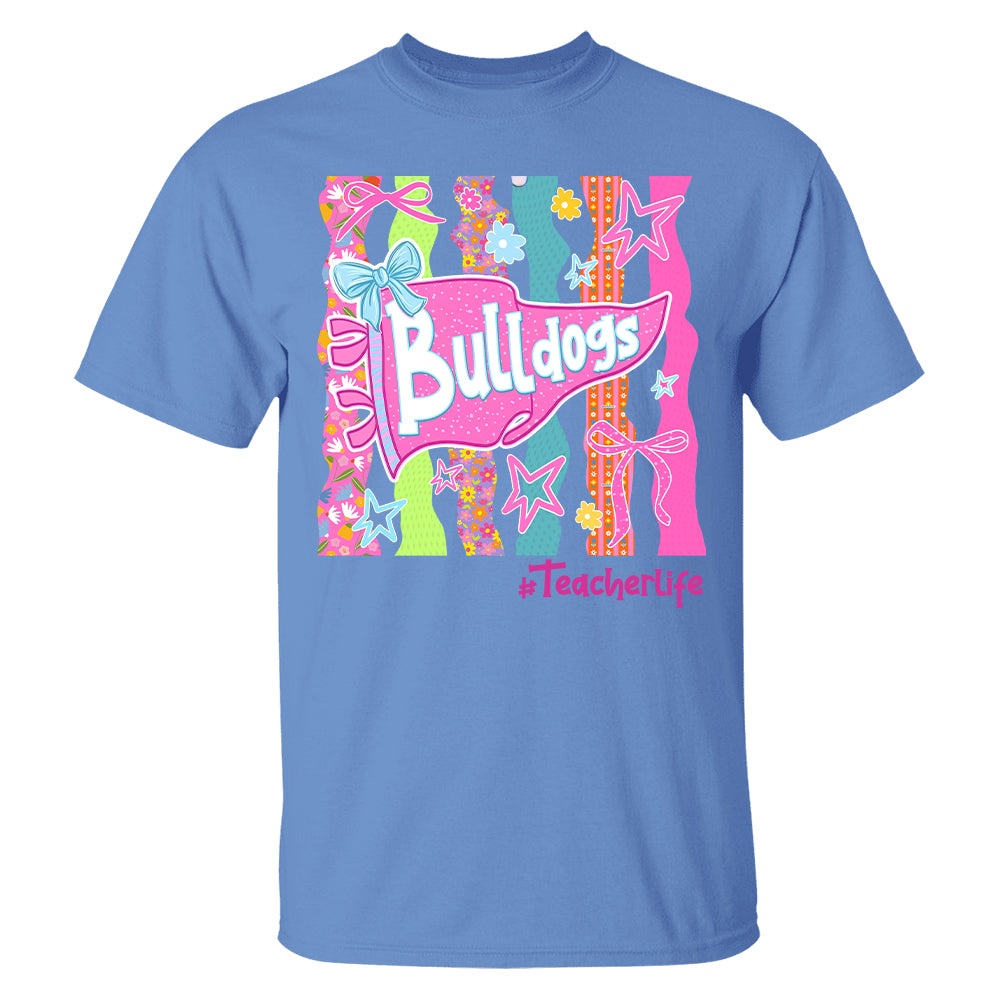 Personalized Mascot Spirit Shirt, Custom Team Name Bow Pennant Tee, Colorful School Spirit Teacher T-Shirt T24
