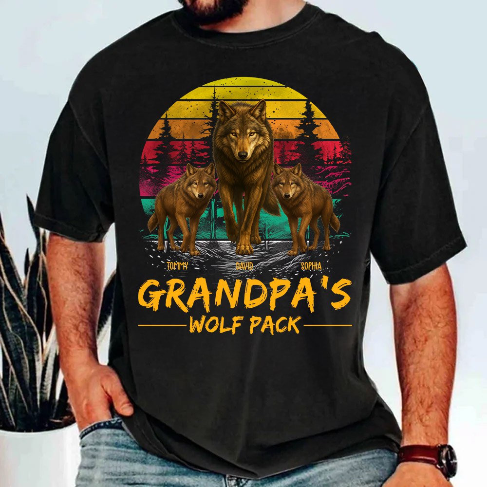 Grandpa Wolf Pack Personalized Vintage Shirt For Grandpa Pt99