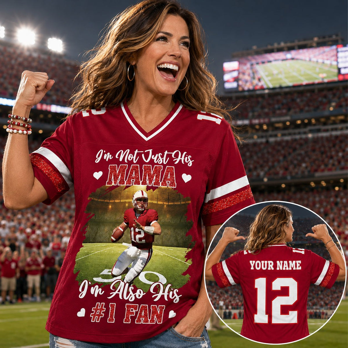 I’m Not Just His Mom I’m Also His #1 Fan, Personalized Football Mom Jersey, Custom Player Photo & Number, Gift for Football Mom Na02