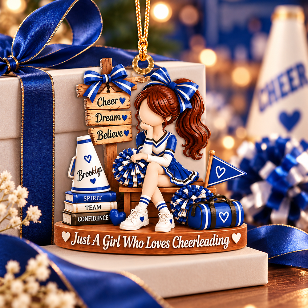 Personalized Cheerleader Christmas Ornament, Custom Name Cheerleading Gift for Girl, Cheer Team Ornament, Cheerleader Keepsake, Sports Gift Pt99