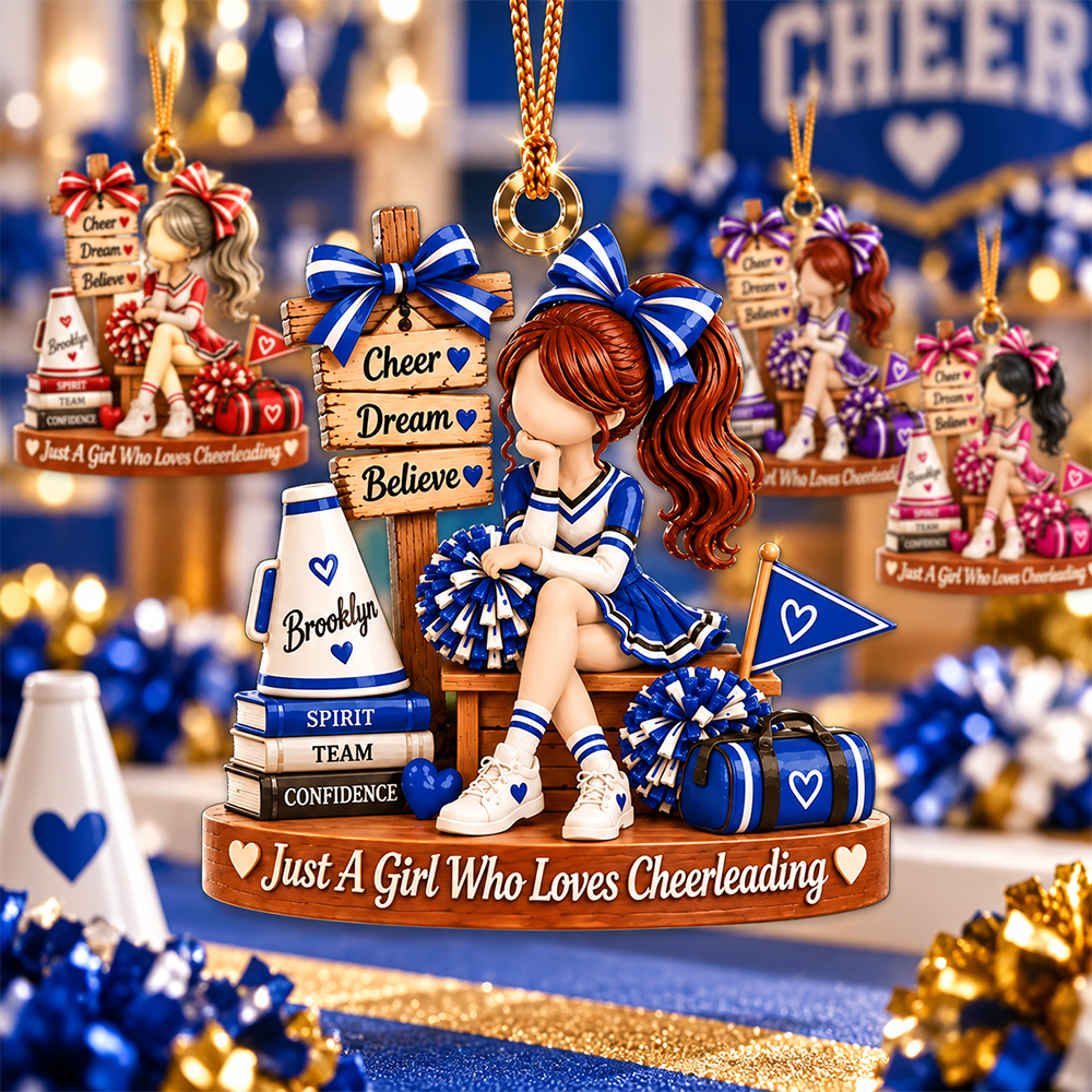 Personalized Cheerleader Christmas Ornament, Custom Name Cheerleading Gift for Girl, Cheer Team Ornament, Cheerleader Keepsake, Sports Gift Pt99
