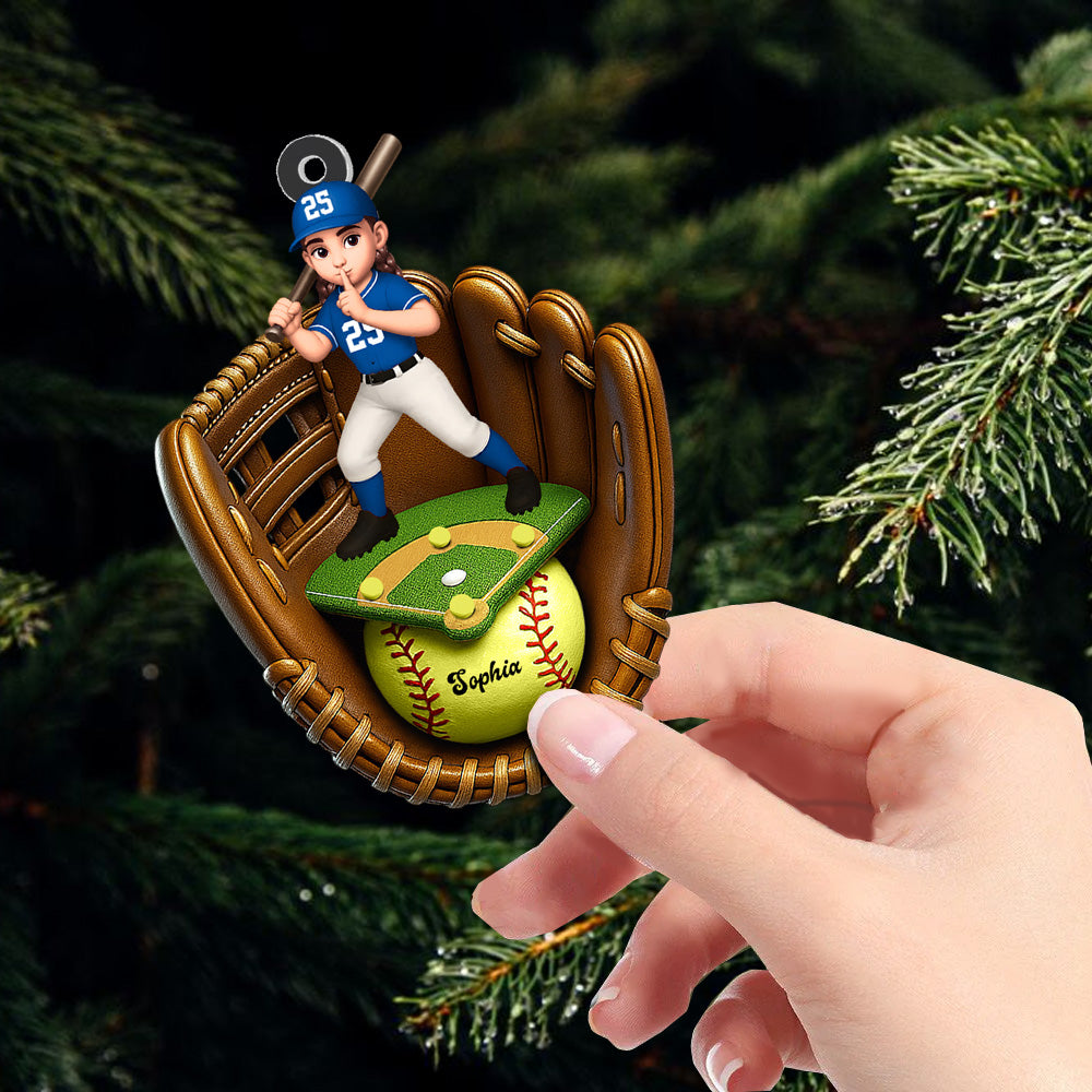 Custom Name And Number Baseball SoftBall Acrylic Ornament, Baseball SoftBall Lover Christmas Gift Vr2 T1807 VH01