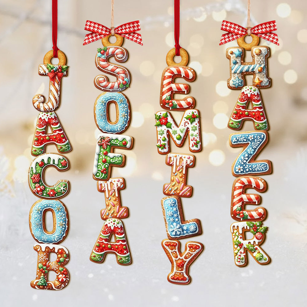 Gingerbread Letter Ornament – Kids Name Stocking Tag, Cousin Christmas 2025