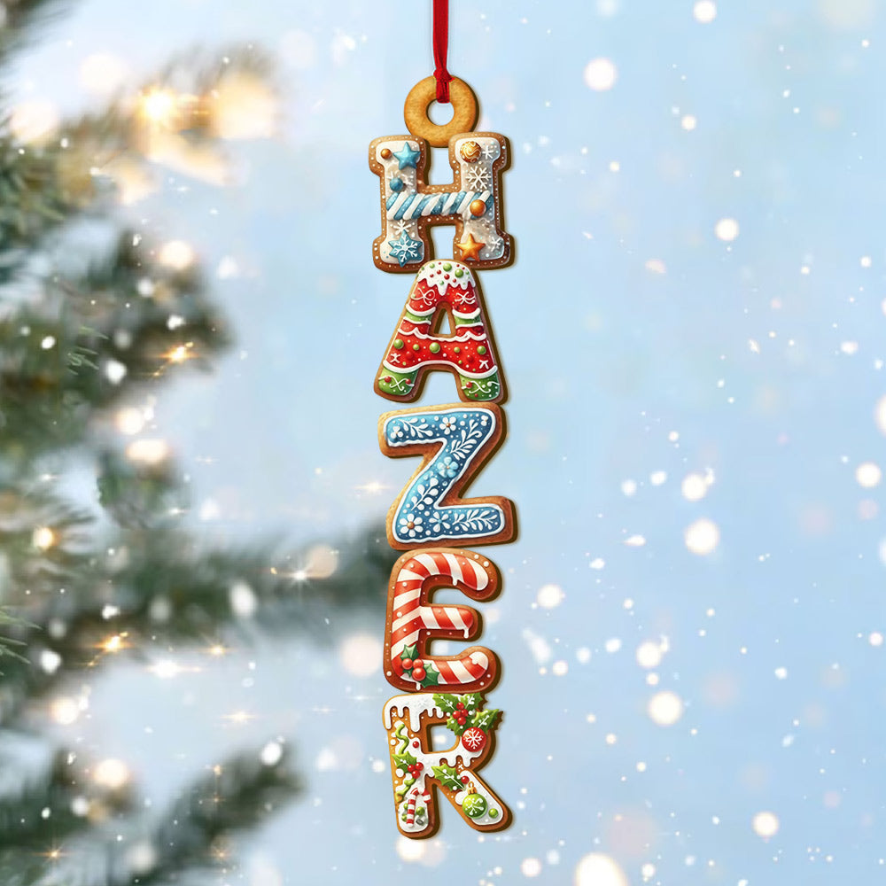 Gingerbread Letter Ornament – Kids Name Stocking Tag, Cousin Christmas 2025