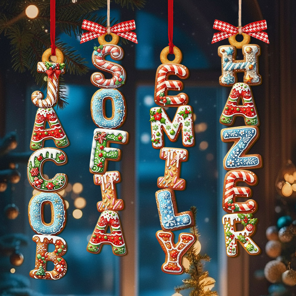 Gingerbread Letter Ornament – Kids Name Stocking Tag, Cousin Christmas 2025