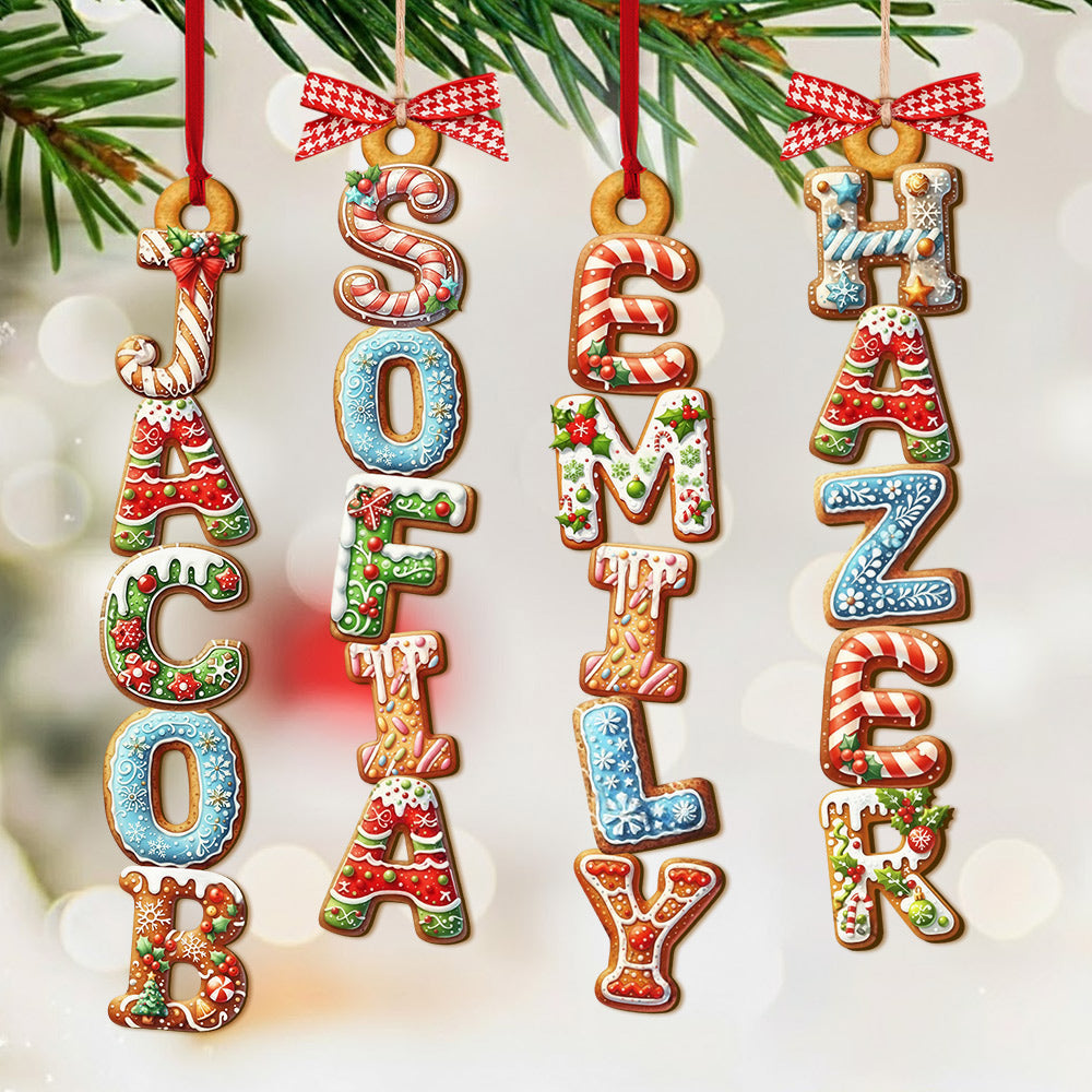 Gingerbread Letter Ornament – Kids Name Stocking Tag, Cousin Christmas 2025