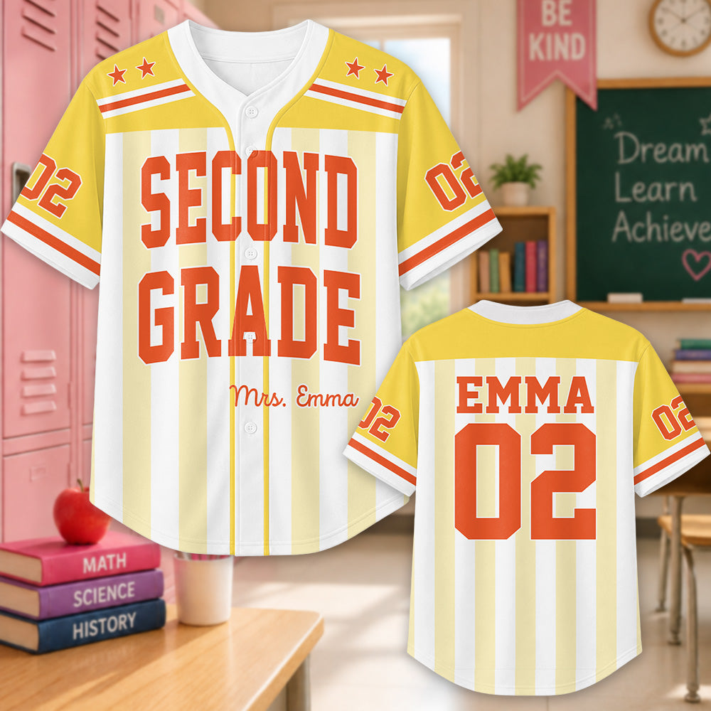 Personalized Teacher Baseball Jersey, Custom Name Number Jersey, First Grade Teacher Shirt, Back To School Gift, Teacher Team Game Day Tee Hv01