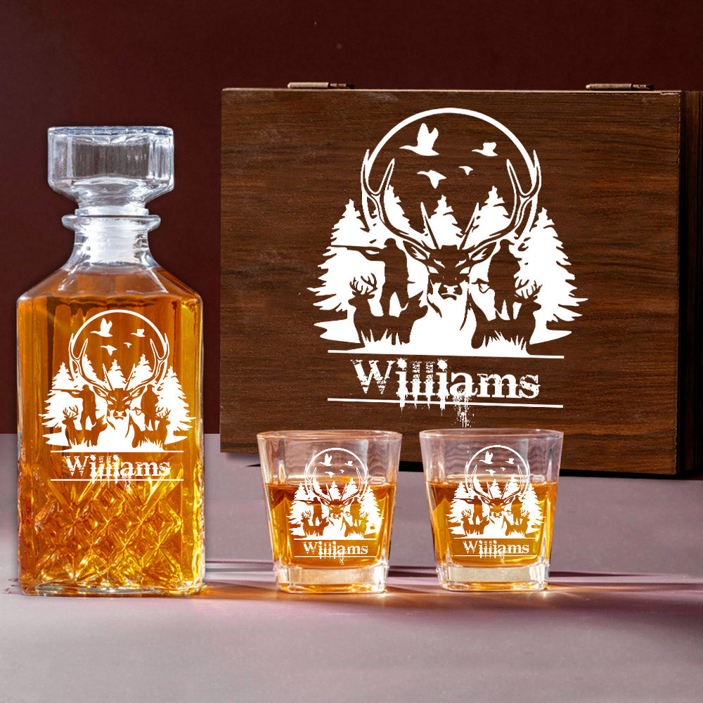 Custom Name Whiskey Decanter Set Gift for Deer Hunter Outdoor Hunting Set H2511