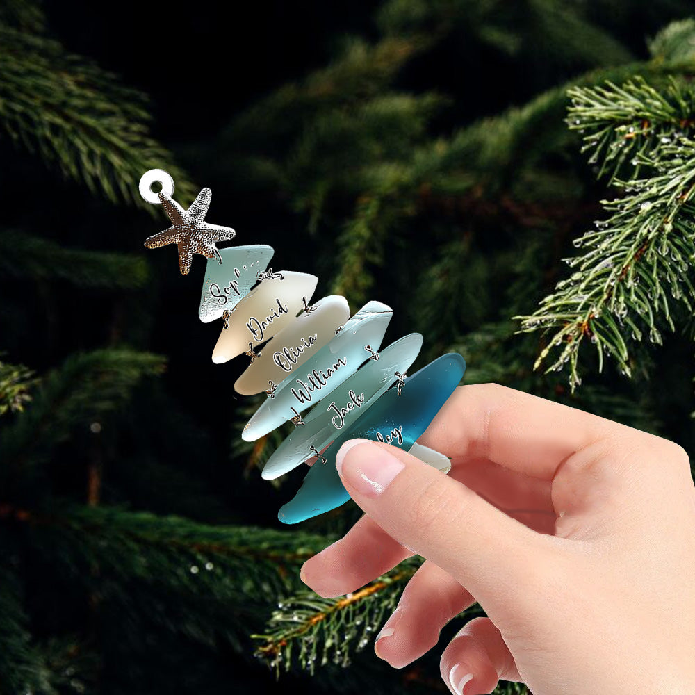 Family Sea Glass Christmas Tree - Personalized Family Acrylic Ornament Pt99