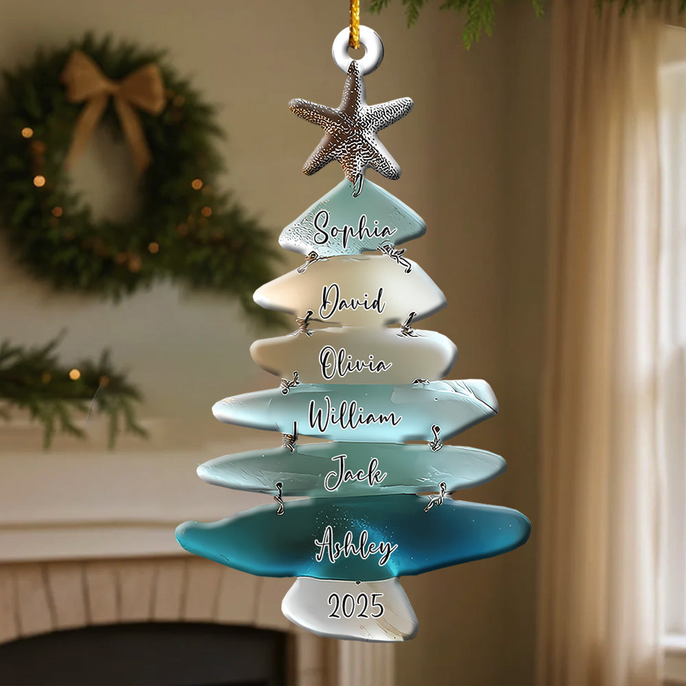 Family Sea Glass Christmas Tree - Personalized Family Acrylic Ornament Pt99