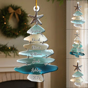 Family Sea Glass Christmas Tree - Personalized Family Acrylic Ornament Pt99