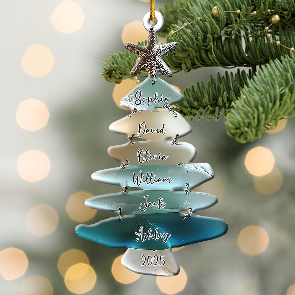 Family Sea Glass Christmas Tree - Personalized Family Acrylic Ornament Pt99