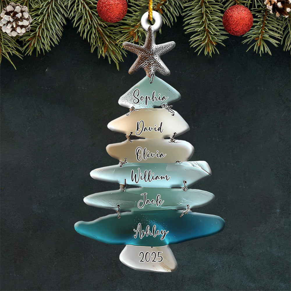 Family Sea Glass Christmas Tree - Personalized Family Acrylic Ornament Pt99