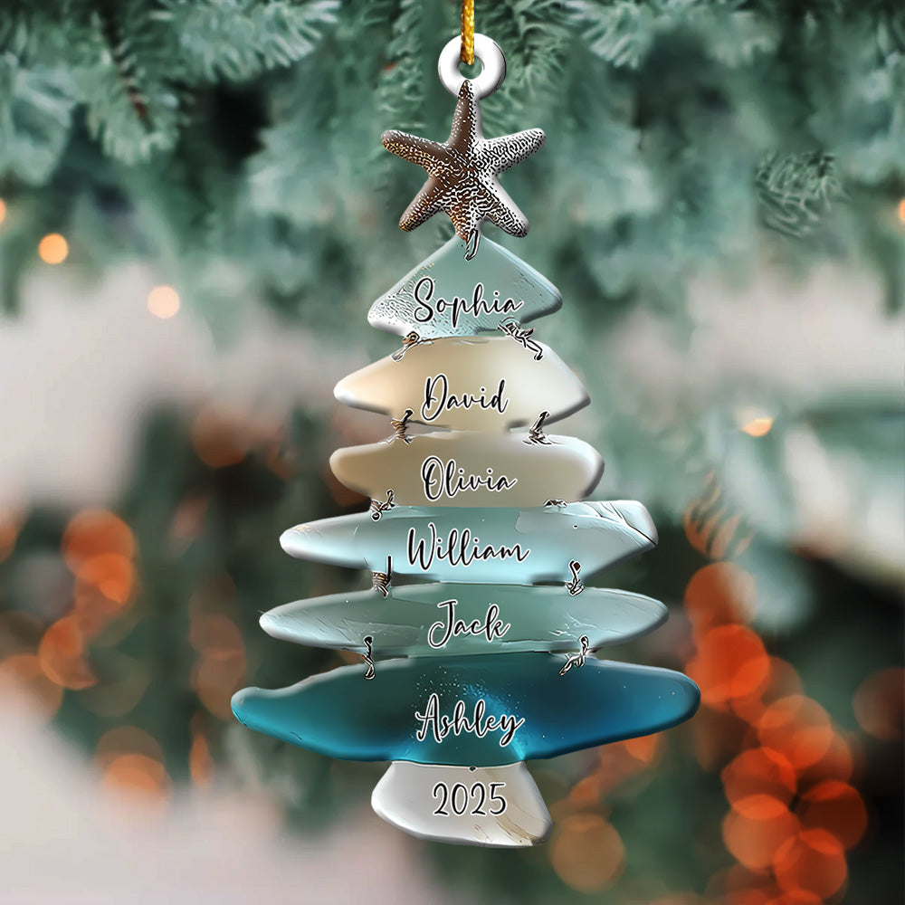 Family Sea Glass Christmas Tree - Personalized Family Acrylic Ornament Pt99