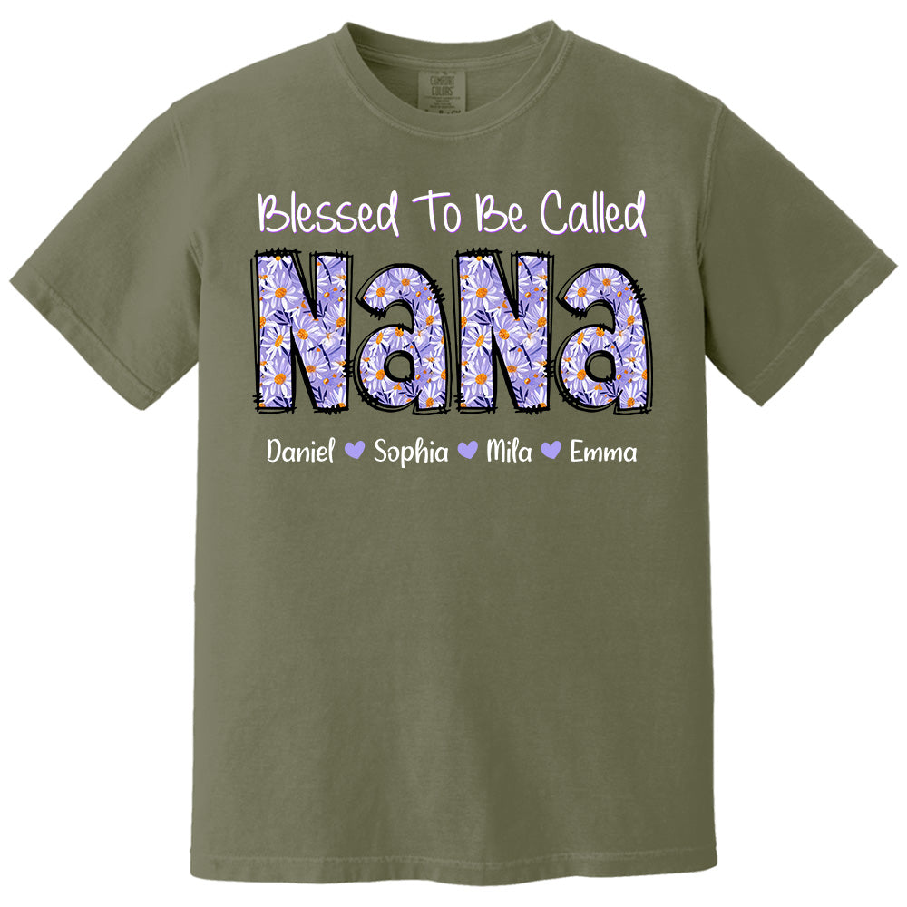 Blessed To Be Called NaNa, Custom Nana Purple Daisy With Grandkids Mother's Day T-Shirt T1807 Pt99