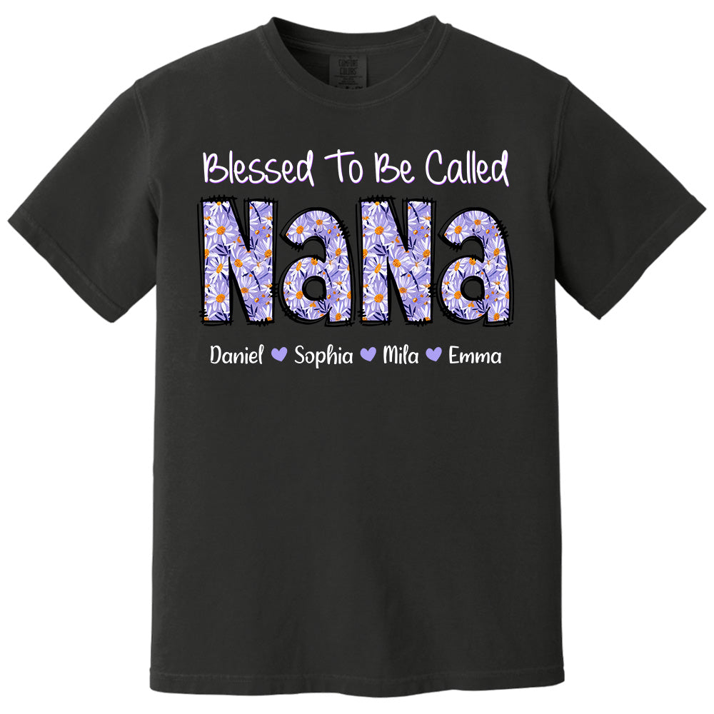 Blessed To Be Called NaNa, Custom Nana Purple Daisy With Grandkids Mother's Day T-Shirt T1807 Pt99
