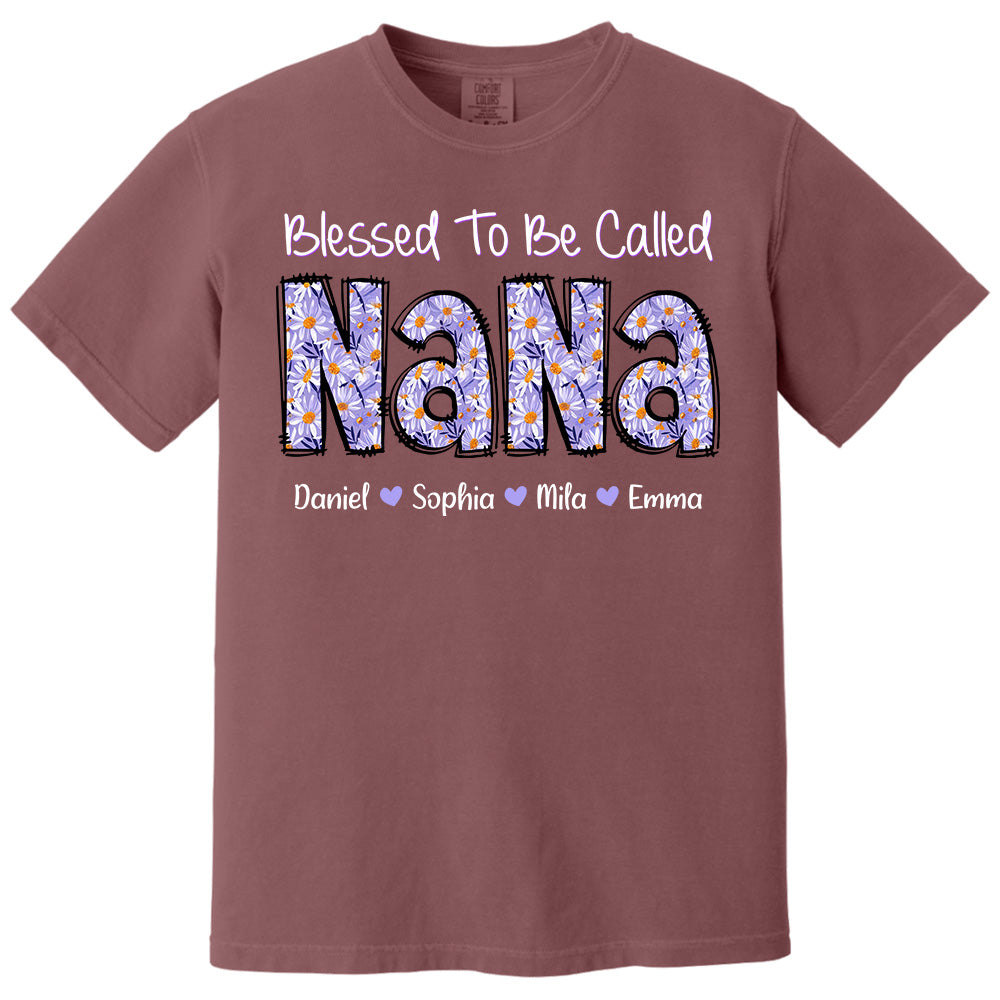 Blessed To Be Called NaNa, Custom Nana Purple Daisy With Grandkids Mother's Day T-Shirt T1807 Pt99
