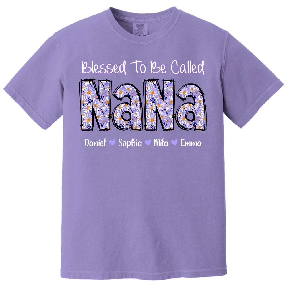 Blessed To Be Called NaNa, Custom Nana Purple Daisy With Grandkids Mother's Day T-Shirt T1807 Pt99