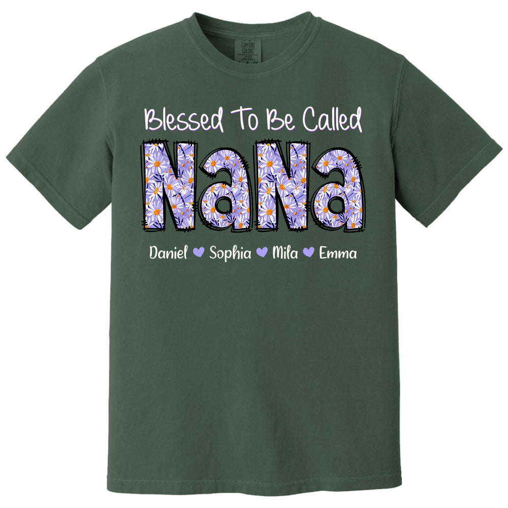 Blessed To Be Called NaNa, Custom Nana Purple Daisy With Grandkids Mother's Day T-Shirt T1807 Pt99