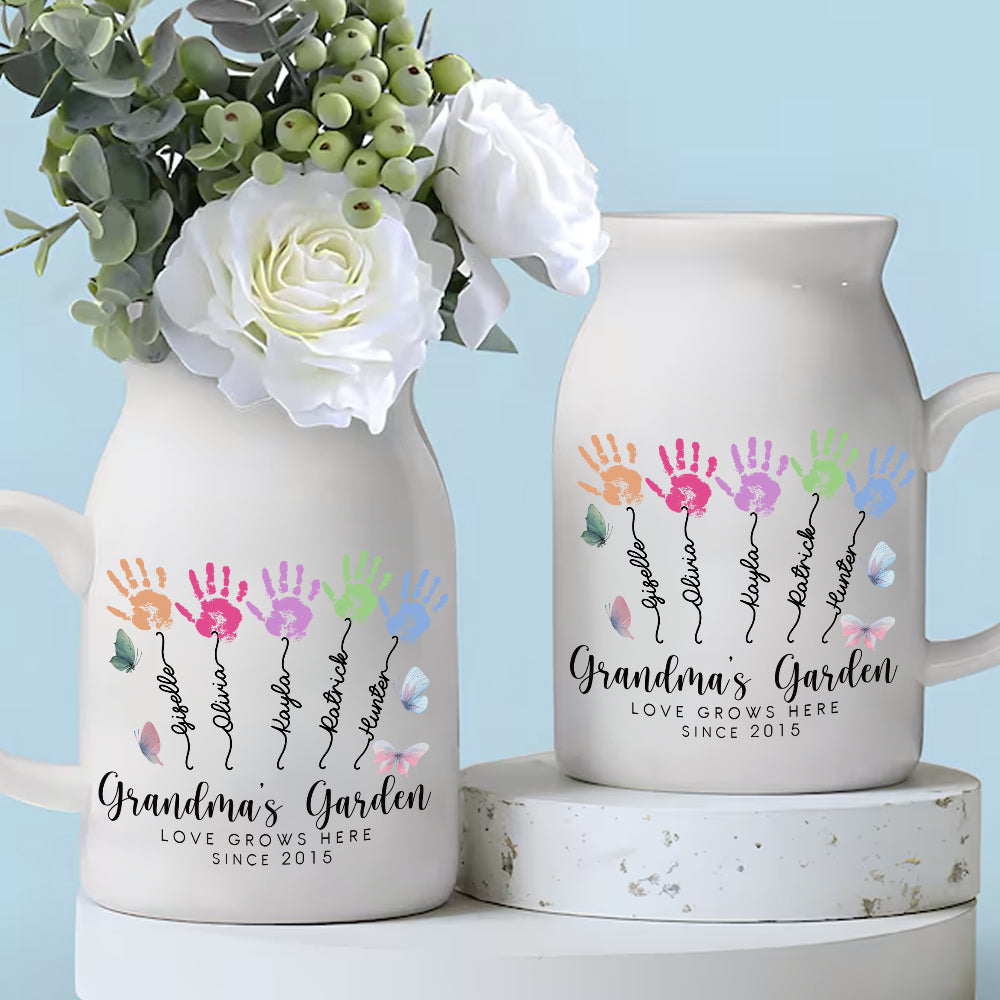 Mother's Day - Custom Grandma's Garden Colorful Hand Prints Vase Nv01