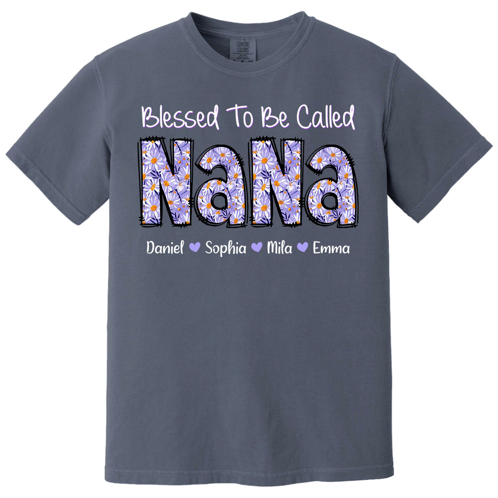 Blessed To Be Called NaNa, Custom Nana Purple Daisy With Grandkids Mother's Day T-Shirt T1807 Pt99