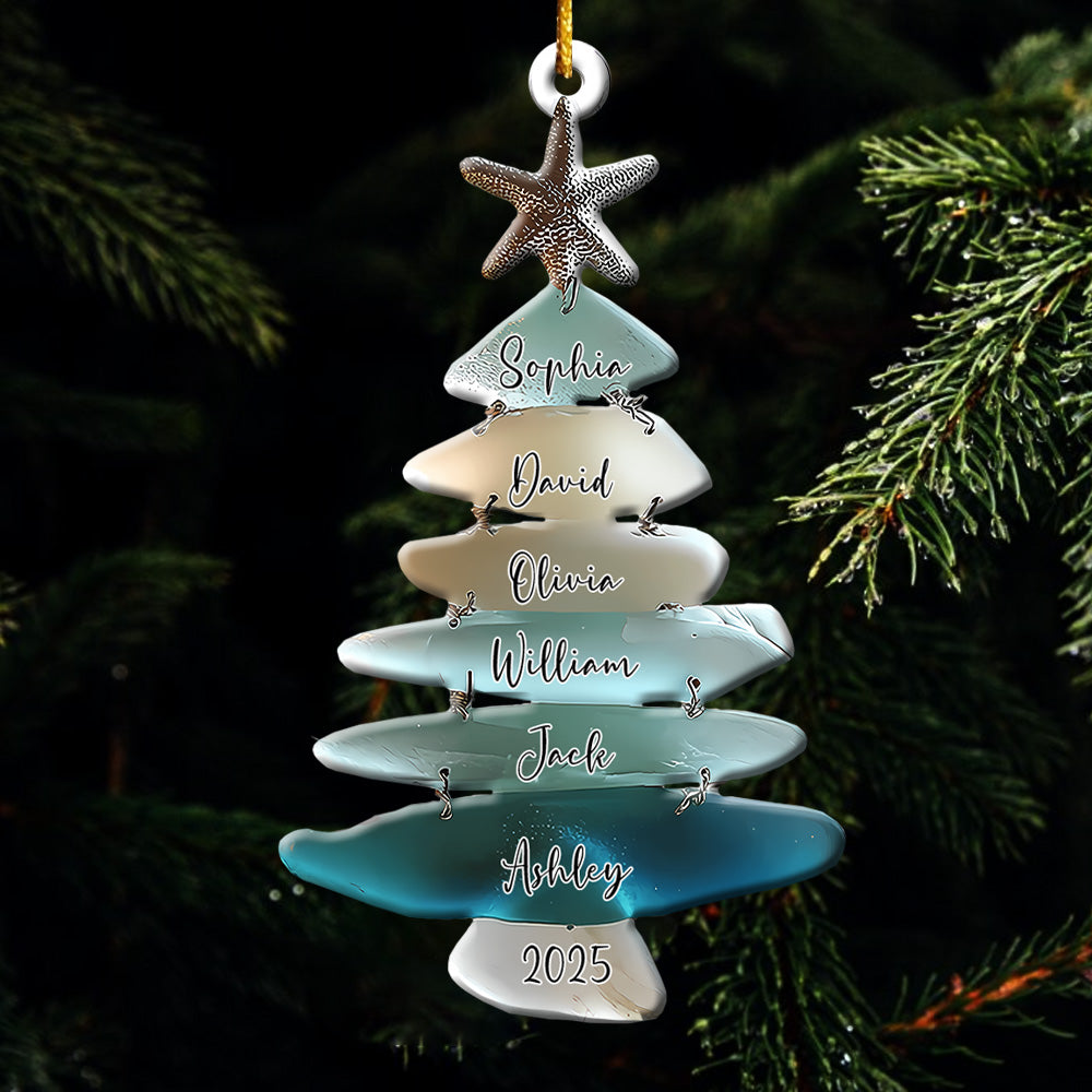 Family Sea Glass Christmas Tree - Personalized Family Acrylic Ornament Pt99