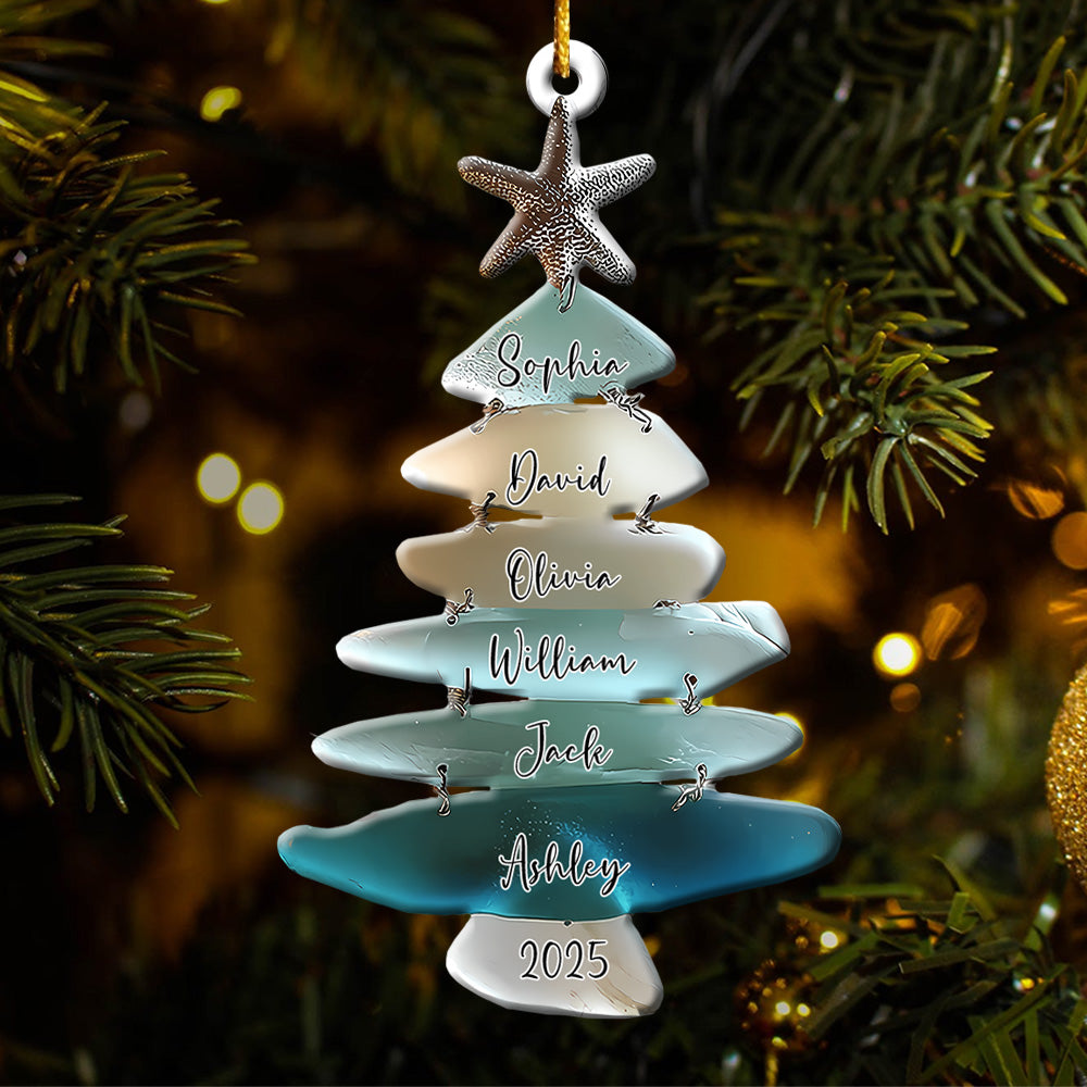 Family Sea Glass Christmas Tree - Personalized Family Acrylic Ornament Pt99