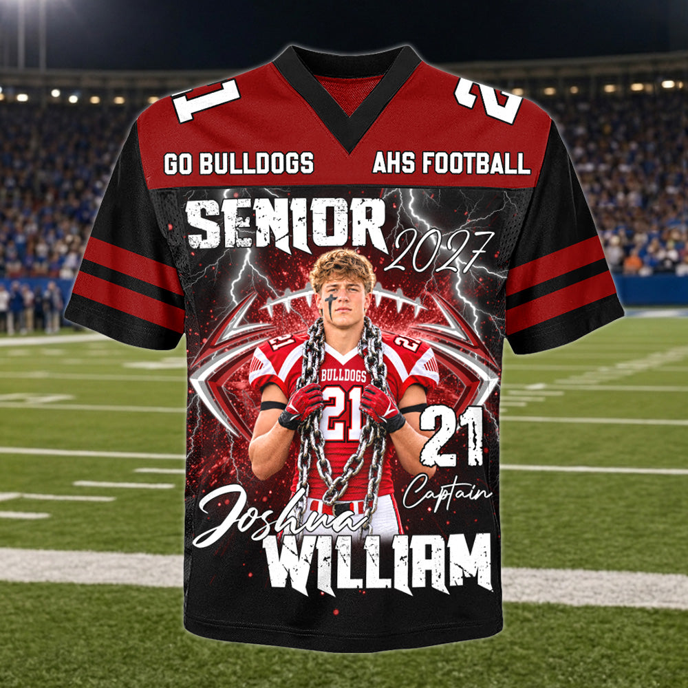 Custom Football Player Photo Senior Year Football Jersey Shirt For Mom Dad Family Game Day Jersey H2511 Trna
