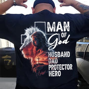Man Of God Husband Dad Protector Hero, Personalized Shirt Gift For Dad, Father's Day Gift Do98