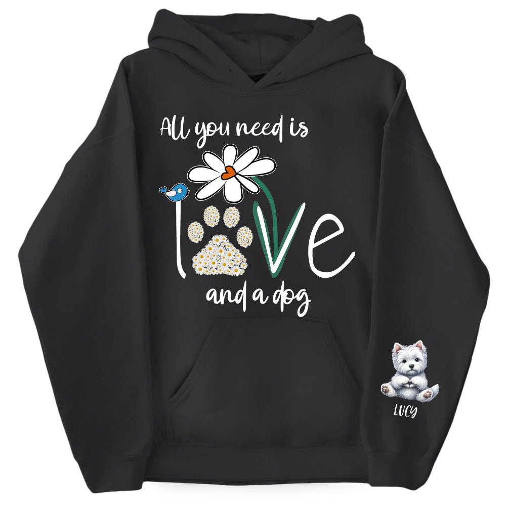 Personalized All You Need Is Love And A Your Dog Named Shirt - Dogs Giving Heart Hand Sign Cute Art Shirt For Dog Lovers