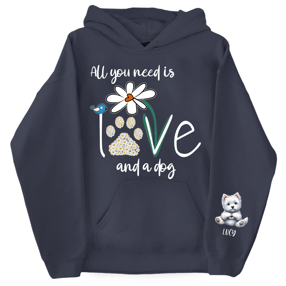 Personalized All You Need Is Love And A Your Dog Named Shirt - Dogs Giving Heart Hand Sign Cute Art Shirt For Dog Lovers