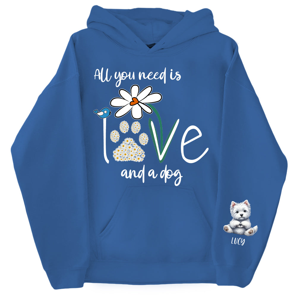 Personalized All You Need Is Love And A Your Dog Named Shirt - Dogs Giving Heart Hand Sign Cute Art Shirt For Dog Lovers