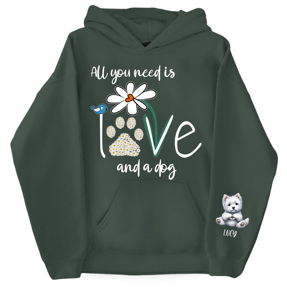 Personalized All You Need Is Love And A Your Dog Named Shirt - Dogs Giving Heart Hand Sign Cute Art Shirt For Dog Lovers