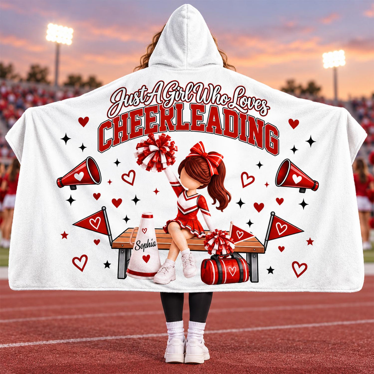 Personalized Just A Girl Who Loves Cheerleading Blanket Hoodie, Custom Name Cheer Gift For Girl L0411 Pt99 TL06