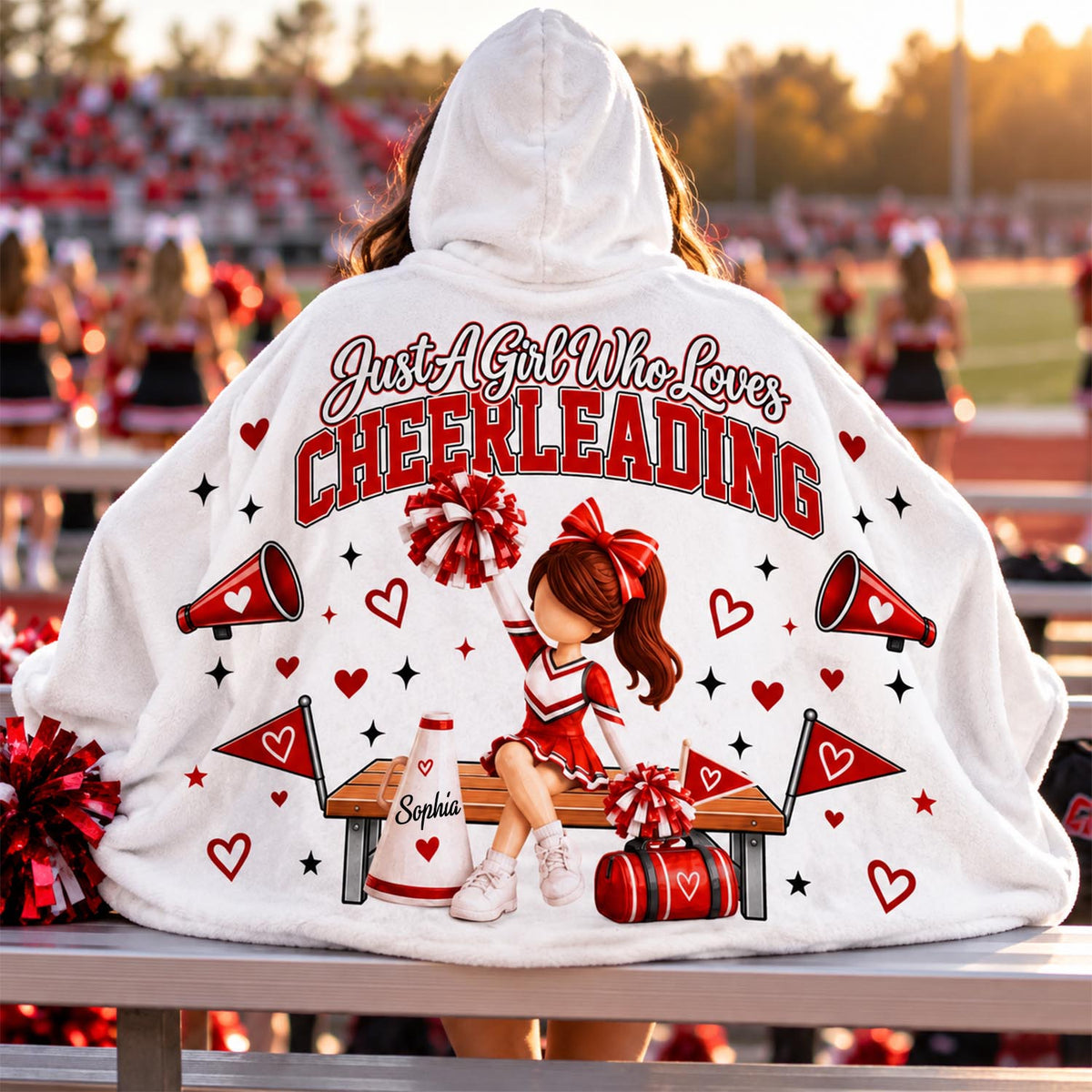 Personalized Just A Girl Who Loves Cheerleading Blanket Hoodie, Custom Name Cheer Gift For Girl L0411 Pt99 TL06